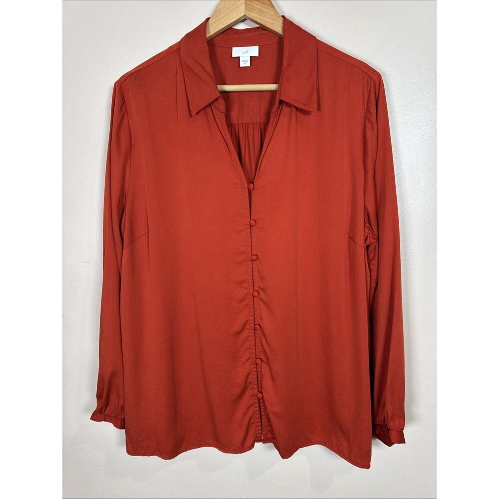 J. Jill Womens Blouse Top Button Down XL Rayon Orange Office Career Business